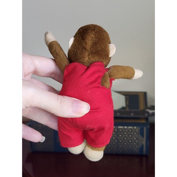 Curious George Monkey 1990s vintage mini plush ape 5" red overalls - Picture 4 of 6